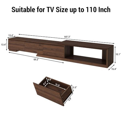 Extendable TV Stand with 3 Drawers, Modern Minimalist Entertainment Center, view 3