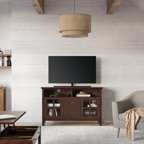 Artisan TV Stand - 48 inch Wide Solid Wood Media Console in Russet Brown, Contemporary Entertainment Center for Living Room for TVs up to 55 Inches with Drawers and Cable Management