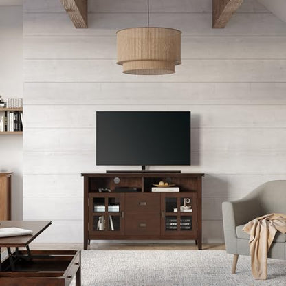 Artisan TV Stand - 48 inch Wide Solid Wood Media Console in Russet Brown, Contemporary Entertainment Center for Living Room for TVs up to 55 Inches with Drawers and Cable Management