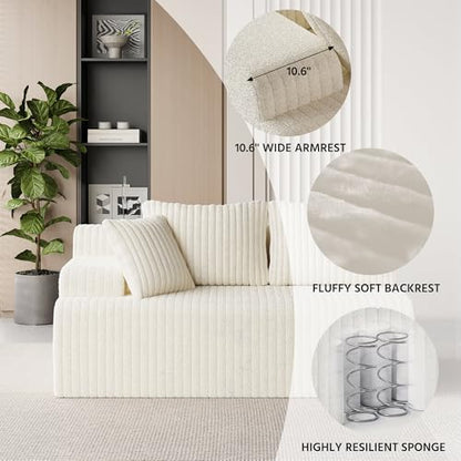 96" Modular Sectional Sofa Couches, L-Shaped Boneless Cloud Sofa with 3 Deep Seat, 5 Cushiones Oversized Chaise for Living Room, Bedroom, Plush Corduroy Fabric (Left, Beige)