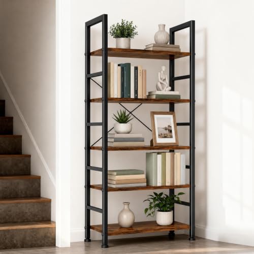 5 Tier Bookshelf, Free Standing Bookcase with Open Storage Shelves, view 8