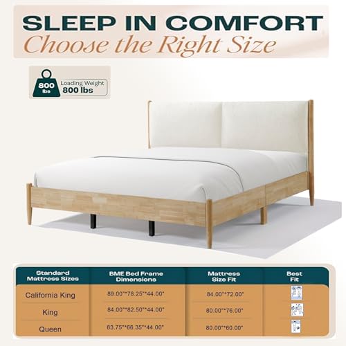 Modern Natural Wood Bed Frame with Headboard, Easy Assemble, view 6