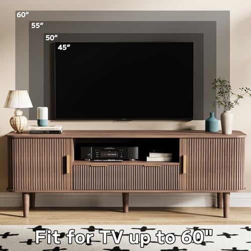 62" Mid Century Modern Fluted TV Stand, Tambour Doors, view 4
