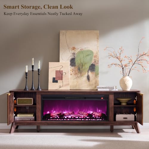 70" Fluted Fireplace TV Stand with 36" Electric Fireplace, Dark Walnut, view 5