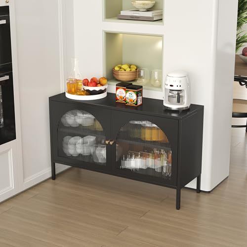 Metal Locker TV Stand, Accent Storage Cabinet with 2 Acrylic Doors, Low Hallway Cabinet with Adjustable Shelf, Sideboard for Home,Office,Entryway,Dining/Living Room,Bedroom,Black