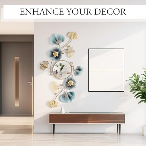 Large Wall Mirror,Modern Wall Mirrors Decorative,3DMetal Ginkgo Biloba Design - Perfect for Living Room, Bedroom, Bathroom, or Entryway Wall Decor