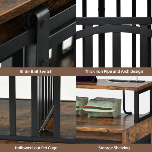 71" Double Dog Crate Furniture with Power Outlets & LED Light, view 7