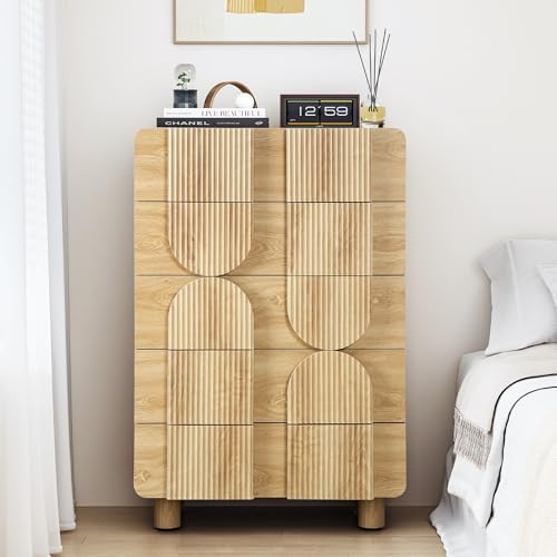 Fluted Oak 5 Drawer Dresser with Curved Profile, view 3