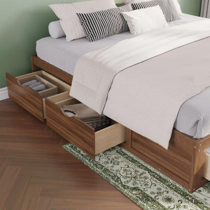 King Size Platform Bed with 6 Storage Drawers, Solid Pine Wood Storage Bed Frame, view 7