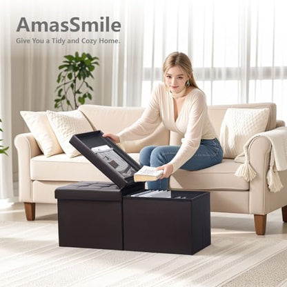 Footrest Ottoman Bench with Storage,34Inch Brown Leather Footstool, Coffee Table, Padded Seat, Storage Chest,Blanket Store with Flipping Lid for Livingroom and Bedroom