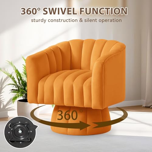 YSICK Swivel Accent Chair,360°Swivel Barrel Chairs, Mid-Century Chair with Wide Upholstered, Modern Velvet Fabric, Round Armchair for Living Room, Lounge, Bedroom, Orange