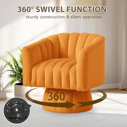 YSICK Swivel Accent Chair,360°Swivel Barrel Chairs, Mid-Century Chair with Wide Upholstered, Modern Velvet Fabric, Round Armchair for Living Room, Lounge, Bedroom, Orange