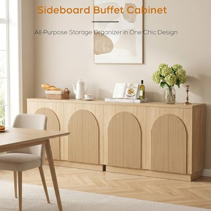 110" Fluted Sideboard Buffet Cabinet with Storage, Credenza, Natural, view 7