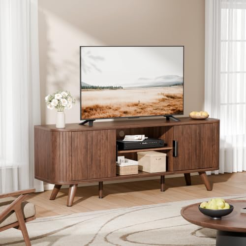 55'' TV Stand for 60 Inch TV, Fluted Entertainment Center,Walnut, view 4