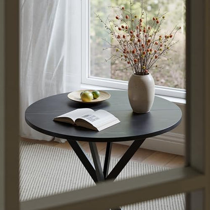 31.5" Black Small Round Dining Table for 2-4, Space Saving Circle Kitchen Dinner Table, Mid Century Modern Dining Room Desk for Kitchen, Apartment