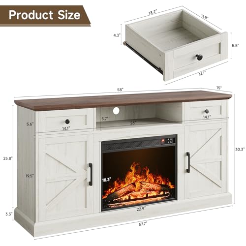 Farmhouse Fireplace TV Stand, TV Table with 23" Electric Fireplace, view 3