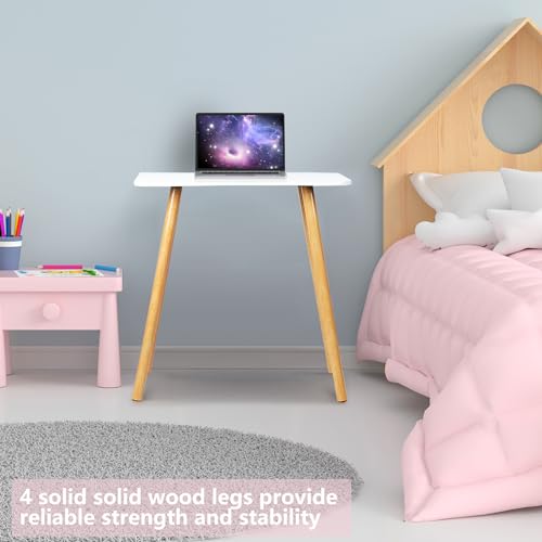 White Side Table, Small Table Stand for Living Room Bedroom Office, Modern Solid Wood End Accent Table with Spacious Desktop