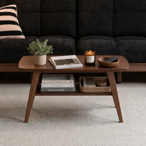 100% Solid Oak Coffee Table with Storage Shelf, 31.49" W, view 2