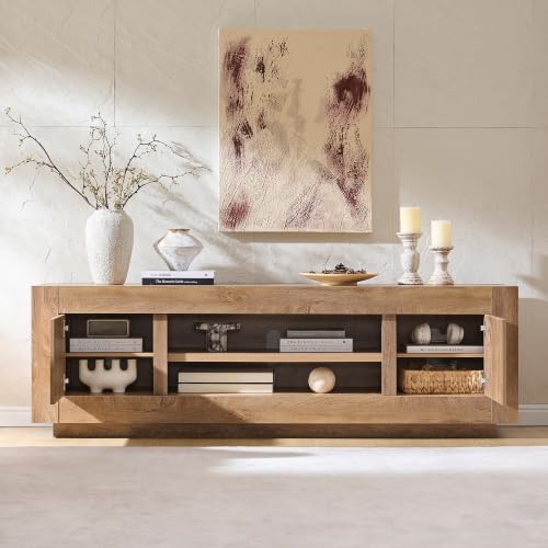 70" Modern TV Stand for 80" TV, Thick Block TV Console,Light Knotty Oak, view 5
