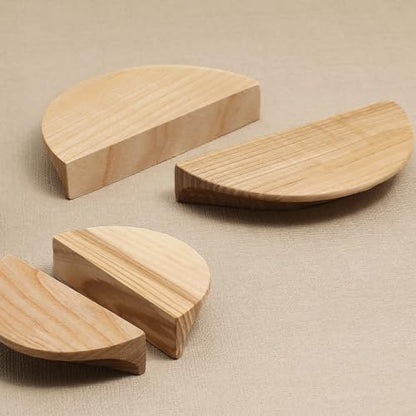 4.7 in-White Ash Wood 4 Pair Circular Wood Grain Cabinet Drawer Handles