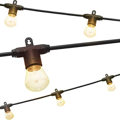 LED Bistro Outdoor String Lights, 48ft, 24 Shatter Resistant Lifetime Bulbs, 2200K Warm White, Weather Resistant, Indoor/Outdoor, Commercial Grade, Perfect for Backyard, Porch, Patio, 38357