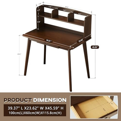 IOTXY Small Writing Desk with Hutch - 39.4" Work Computer Study Table, view 3
