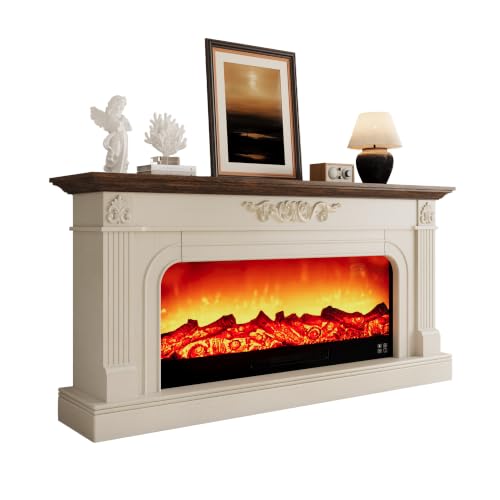 71inch Fireplace with Mantel Antique White TV Stand, view 7