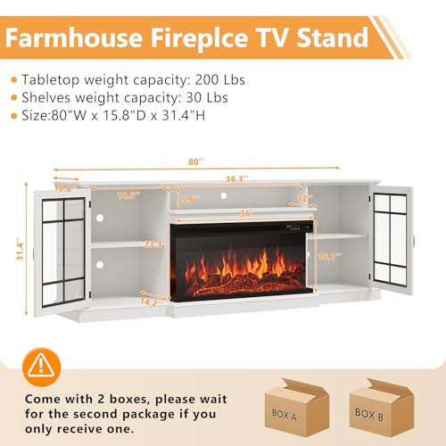 80" Fireplace TV Stand with 3-Sided Glass, TV Cabinet for TVs up to 90", view 3