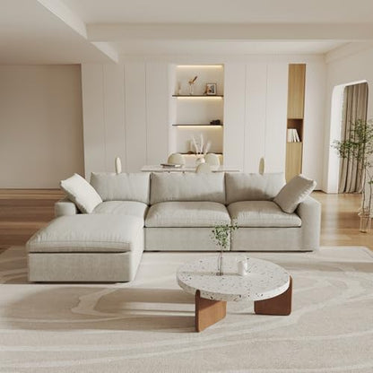 Cloud Modular Sectional Sofa with Storage Ottoman,120.45" L Shaped Couch for Living Room,Down Filled Convertible Couch Deep Seat for Office Apartment,Covers Washable&Replaceable,Khaki