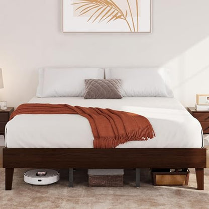 Yaheetech King Size Solid Wood Platform Bed Frame Low-Profile Dark Walnut, view 2