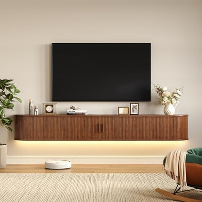71" Floating TV Stand with Power Outlet for TVs up to 80", Walnut, view 2