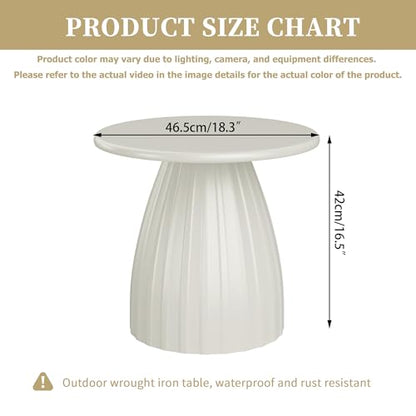 Round Small Patio Side Table, Patio Furniture Accent End Table, Metal Steel Outdoor Side Table, for Garden, Pool, Yard, Balcony, Living Room, Deck, Weather Resistant, No Assembly, Beige White