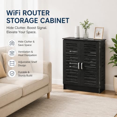 WiFi Router Storage Cabinet, Floor Standing WiFi Router Box Hider, view 4