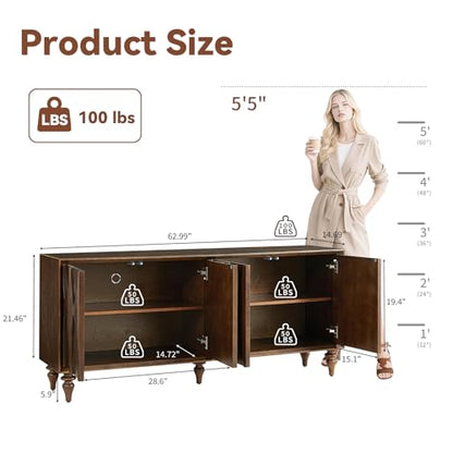62.99" Sideboard Buffet Cabinet with Storage, view 3