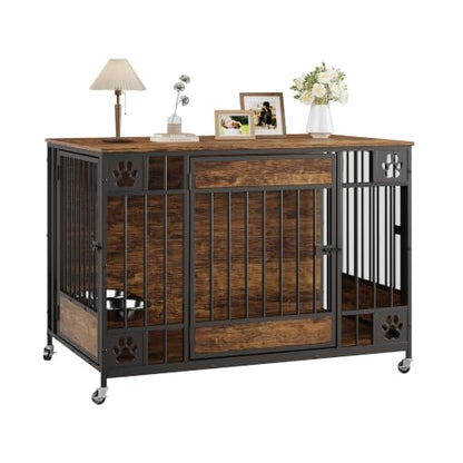 Dog Crate Furniture, 41" Indoor Dog Kennel with Triple Doors, Brown, view 2