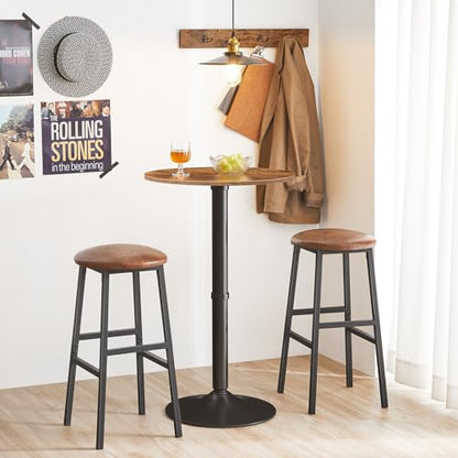 Round Bar Table, 35" Tall Pub Table, Cocktail Table with Base for Narrow Space, Bar Height Table for Kitchen, Easy to Assemble, Rustic Brown BF57BT01