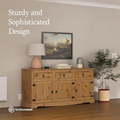 Solid Wood Buffet Sideboard 65.9" W, 16.9" D, 31.6" H, 3 Doors & 3 Drawers, view 4