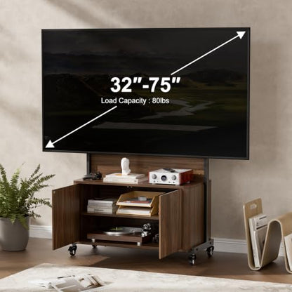 Rolling TV Stand with Mount for 32-75 Inch, Walnut, view 5