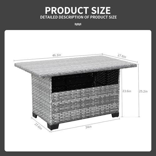Outdoor PE Wicker Coffee Table - Patio Rattan Garden Furniture Multi-Functional Storage Tea Dining Table, Grey