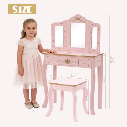 Pink Crown Princess Kids Vanity Set with Drawer for Little Girls, view 3