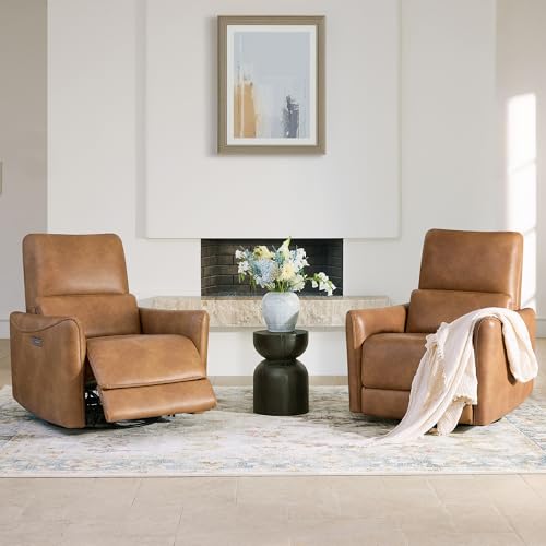 CHITA Oversized Leather Power Swivel Glider Recliner Chair, Cognac Brown
