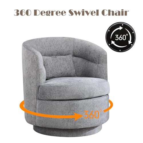 Swivel Accent Chair, 360 Degree Round Swivel Barrel Chair with Pillow, Upholstered Comfy Barrel Armchair Single Club Sofa Chair for Living Room,Bedroom, Reading Room, Dark Grey