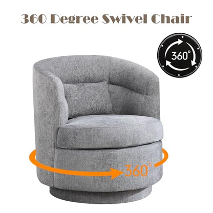 Swivel Accent Chair, 360 Degree Round Swivel Barrel Chair with Pillow, Upholstered Comfy Barrel Armchair Single Club Sofa Chair for Living Room,Bedroom, Reading Room, Dark Grey