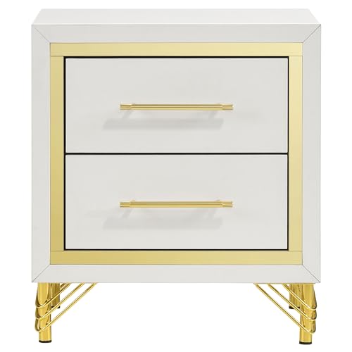 Coaster Home Furnishings Lucia Modern Classic 4-Piece Bedroom Set Velvet Upholstered Eastern King Size Wingback Bed Frame 61-inch Headboard Beige and White 224731KE-S4