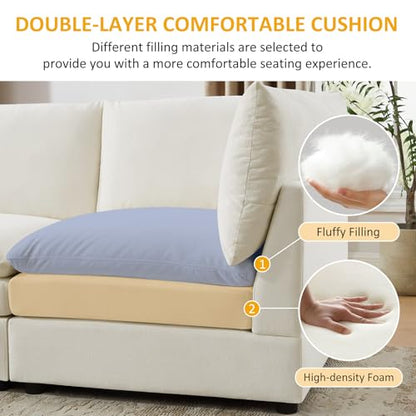 98" Cloud Modular Sectional Sofa Couches for Living Room, Oversized Modern Sleeper Sofa with Deep Seat Double-Layer Thick Cushion Ottoman, Convertible Upholstered Sofa Set, Ivory White