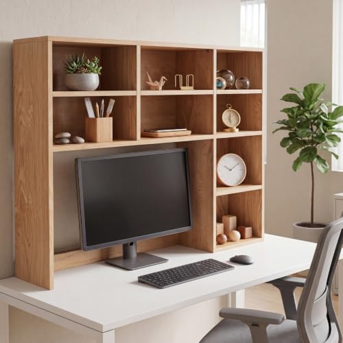 Natural Wood College Desktop Bookshelf Dorm Desk Hutch Organizer, view 7