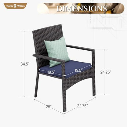 Rattan Patio Chairs Set of 2 with Cushions | 2 lightweight outdoor dining chairs, all-weather wicker, durable steel frame, comfortable cushioned seating, easy assembly.