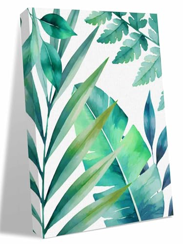 NuYeBiofx Watercolor Summer Palm Leaf Canvas Wall Art Prints,48"x32" Framed Picture Artwork Tropical Green Plant Monstera Printed Canvas Oil Painting for Living Room Bedroom Office,Ready to Hang