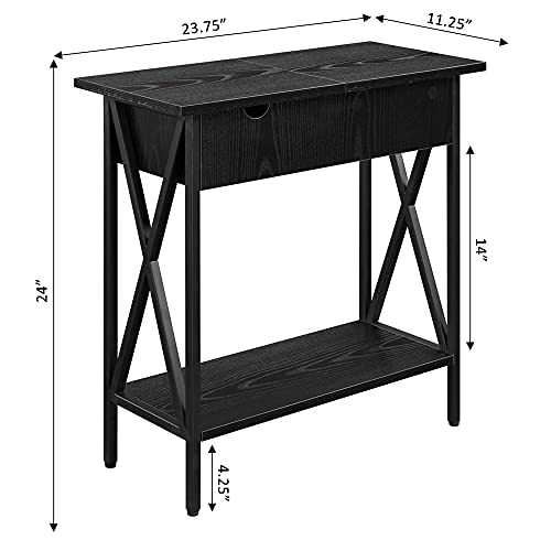 Tucson Flip Top End Table with Charging Station 23.75" - Modern Living Room Table with Storage Shelf, Side Table Side Table, Black/Black