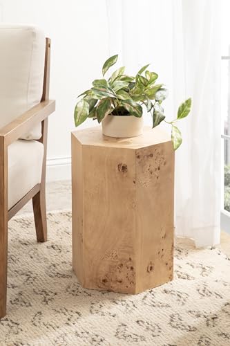 Berkett Hexagon Burlwood Side Table, 14 x 12 x 19, Natural Wood, Transitional End Table for Use as Burlwood Nightstand, Living Room Pedestal Table, or Dorm Room Vanity Stool